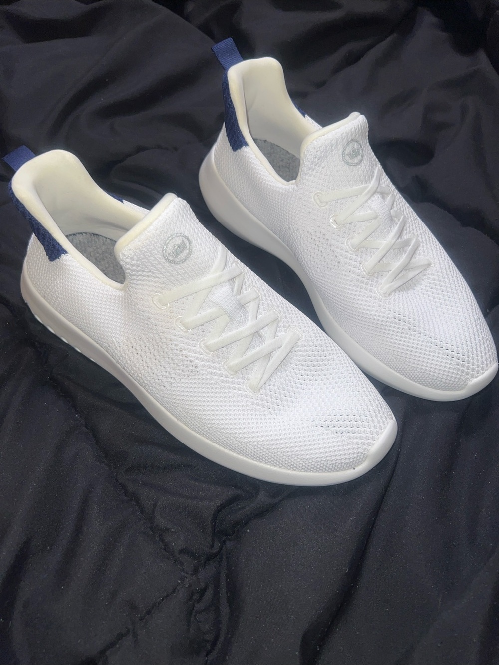 Peter Millar White Knit Sneakers with Navy Heel Tab